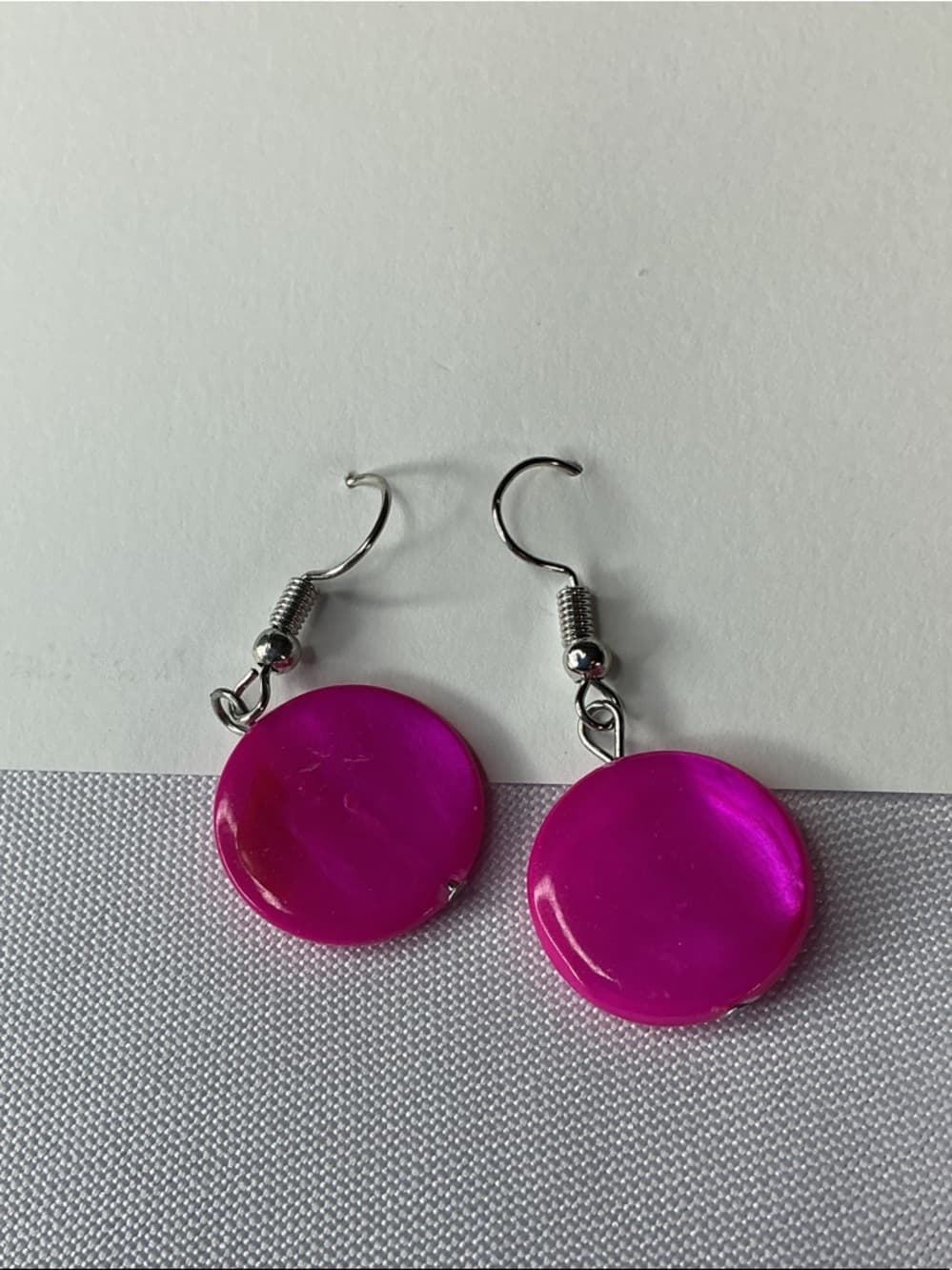 Hot Pink Statement Necklace & Earrings Set Silver Tone Bold Jewelry