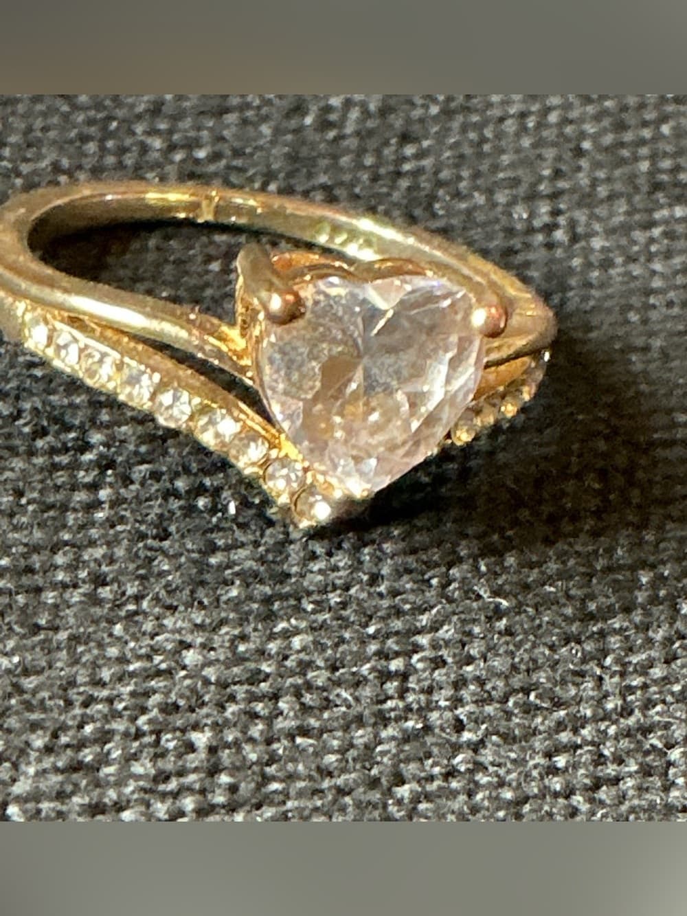 ★ Gold Tone Heart Cut CZ Ring Rhinestone Wrap Band Romantic Glam - Thumbnail 9