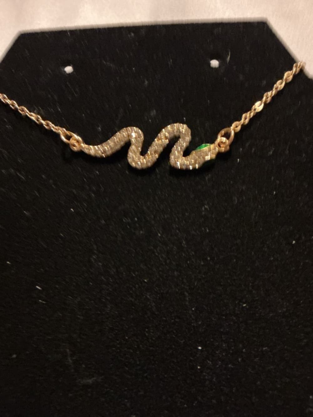 Gold Snake Bracelet Rhinestone Serpent Green Eye Adjustable - Thumbnail 2