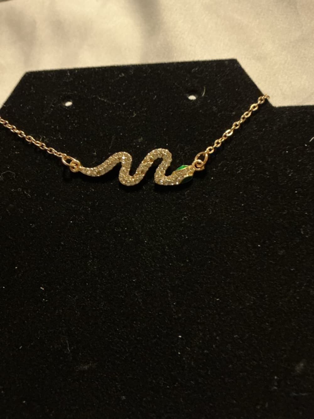 Gold Snake Bracelet Rhinestone Serpent Green Eye Adjustable