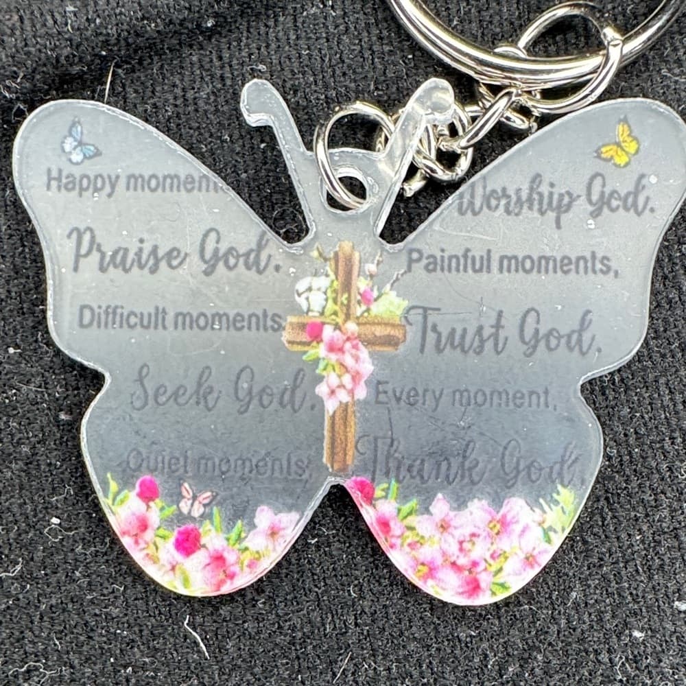 ★ Christian Butterfly Keychain Faith Cross Inspirational Gift Charm - Thumbnail 5