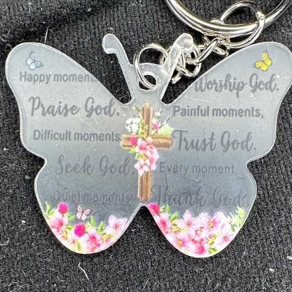 ★ Christian Butterfly Keychain Faith Cross Inspirational Gift Charm - Thumbnail 6