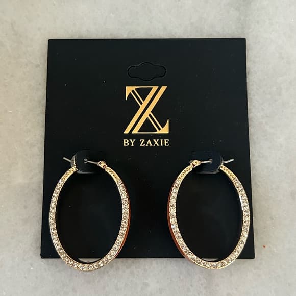 ⭐ ZAXIE Gold Rhinestone Oval Hoop Earrings Glam Sparkle Statement Jewelry - Thumbnail 4