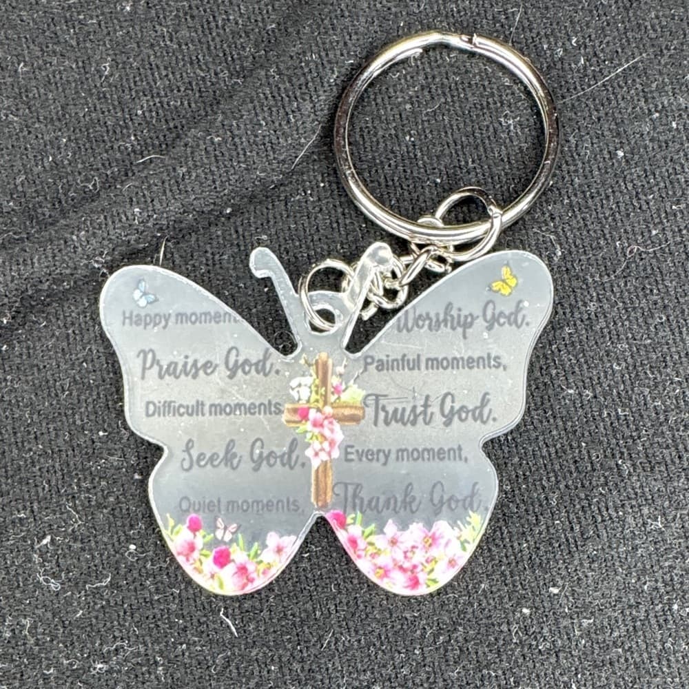 ★ Christian Butterfly Keychain Faith Cross Inspirational Gift Charm - Thumbnail 3
