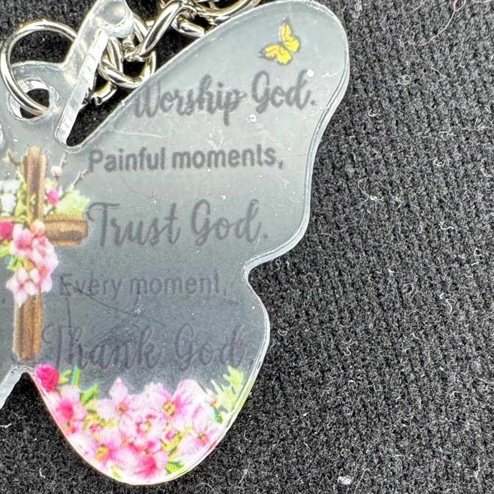 ★ Christian Butterfly Keychain Faith Cross Inspirational Gift Charm - Thumbnail 2