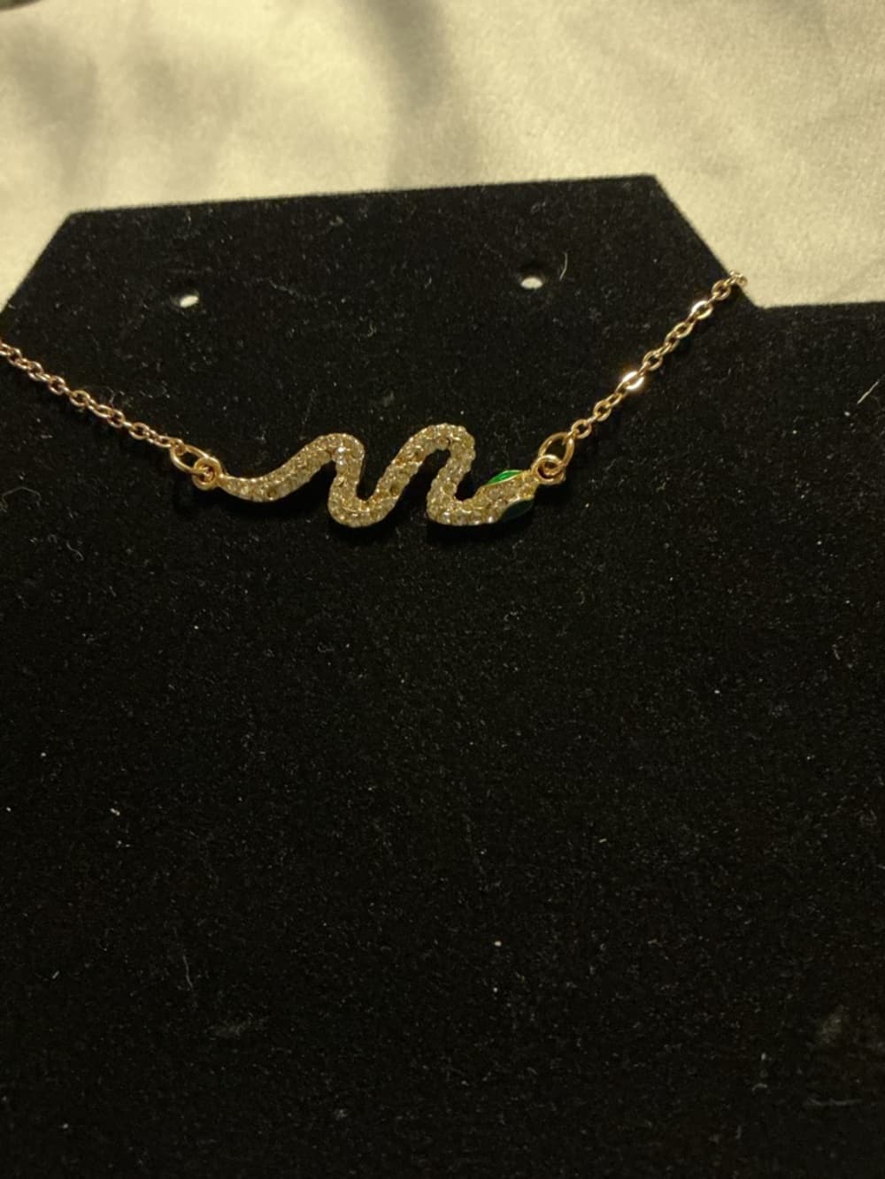 Gold Snake Bracelet Rhinestone Serpent Green Eye Adjustable - Thumbnail 3