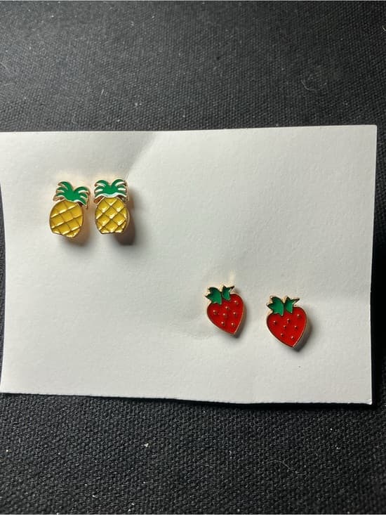 ★ Fruit Stud Earrings Set Pineapple & Strawberry Enamel Earrings - Thumbnail 6