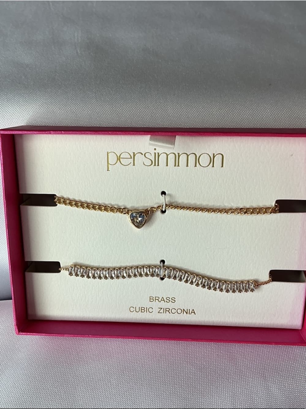 Persimmon Bracelet Set Gold Tone Heart CZ Tennis Bracelet Duo - Thumbnail 5