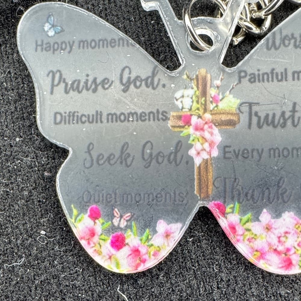 ★ Christian Butterfly Keychain Faith Cross Inspirational Gift Charm