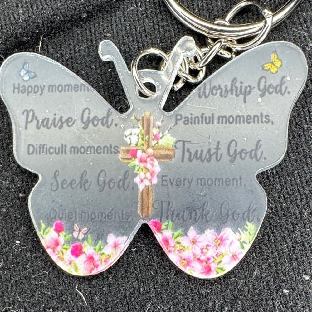 ★ Christian Butterfly Keychain Faith Cross Inspirational Gift Charm - Thumbnail 4