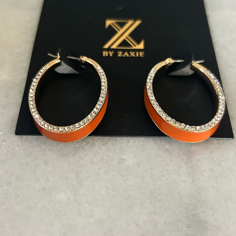 ⭐ ZAXIE Gold Rhinestone Oval Hoop Earrings Glam Sparkle Statement Jewelry