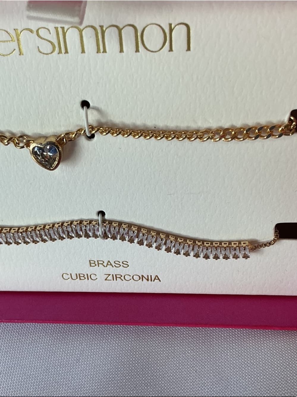 Persimmon Bracelet Set Gold Tone Heart CZ Tennis Bracelet Duo - Thumbnail 4