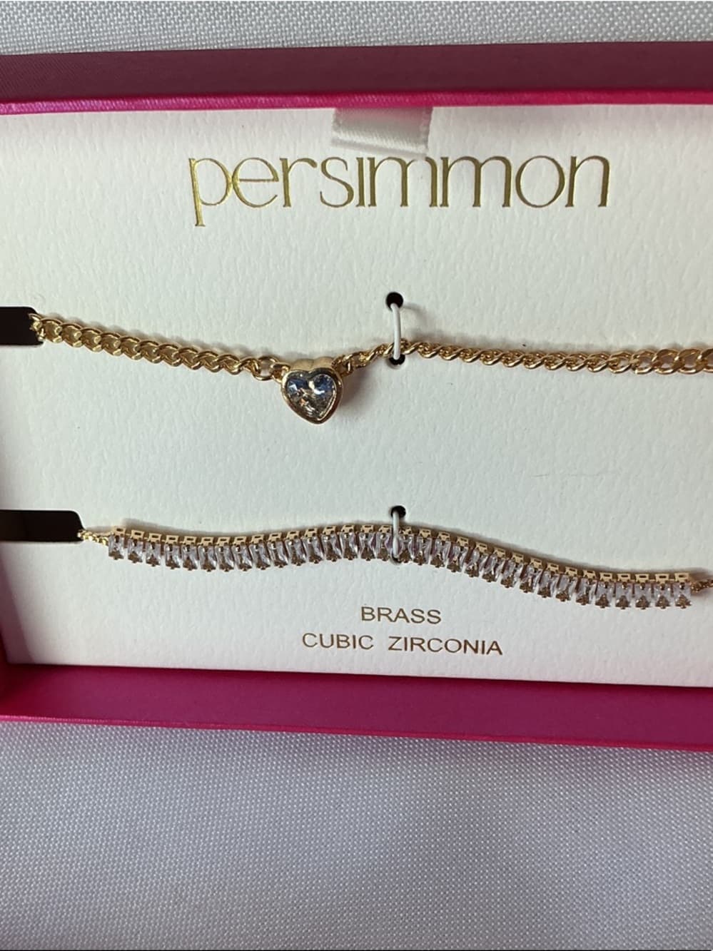 Persimmon Bracelet Set Gold Tone Heart CZ Tennis Bracelet Duo - Thumbnail 3