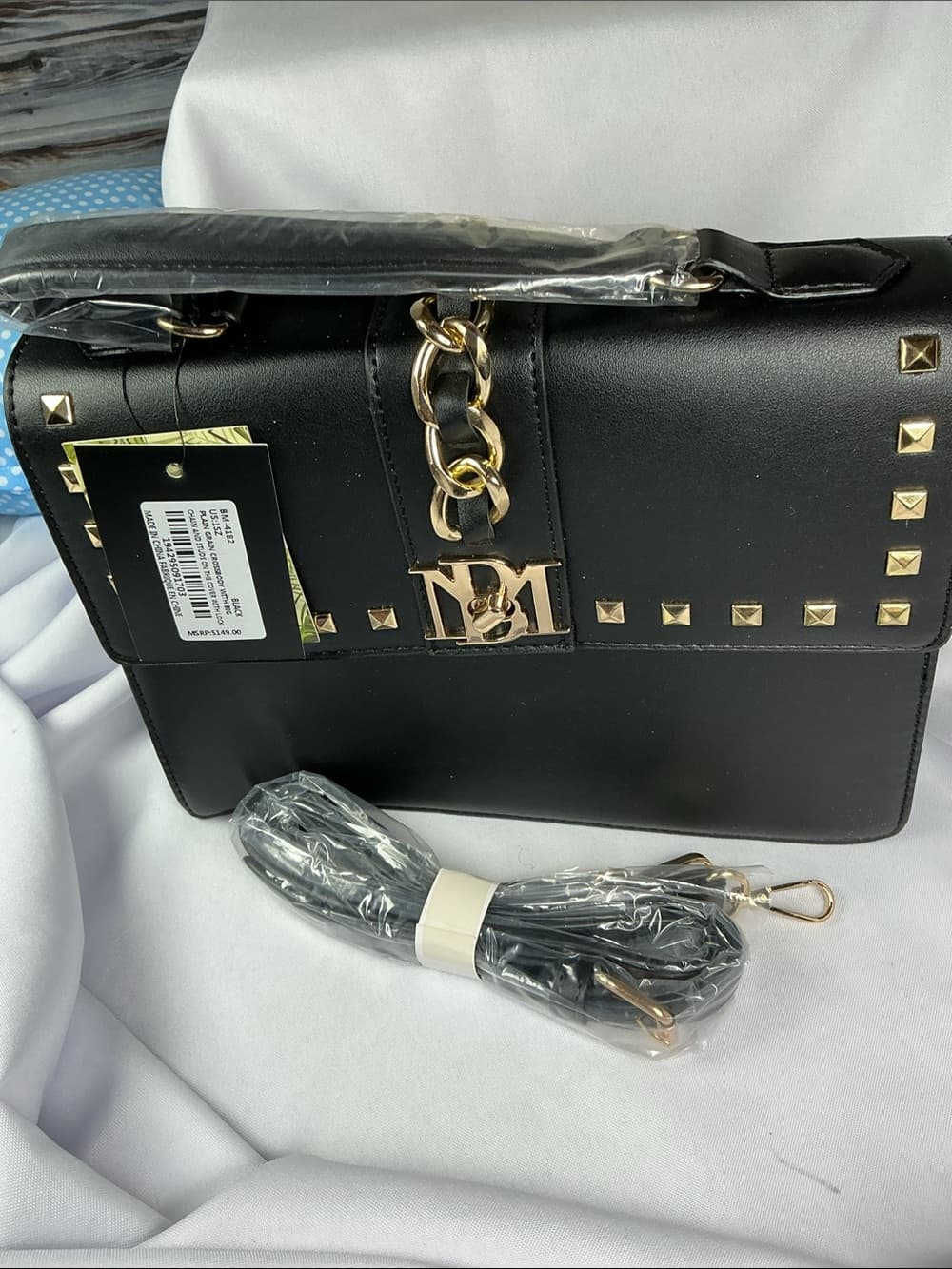 ⭐ Badgley Mischka Black Studded Vegan Leather Crossbody Satchel NWT - Thumbnail 3