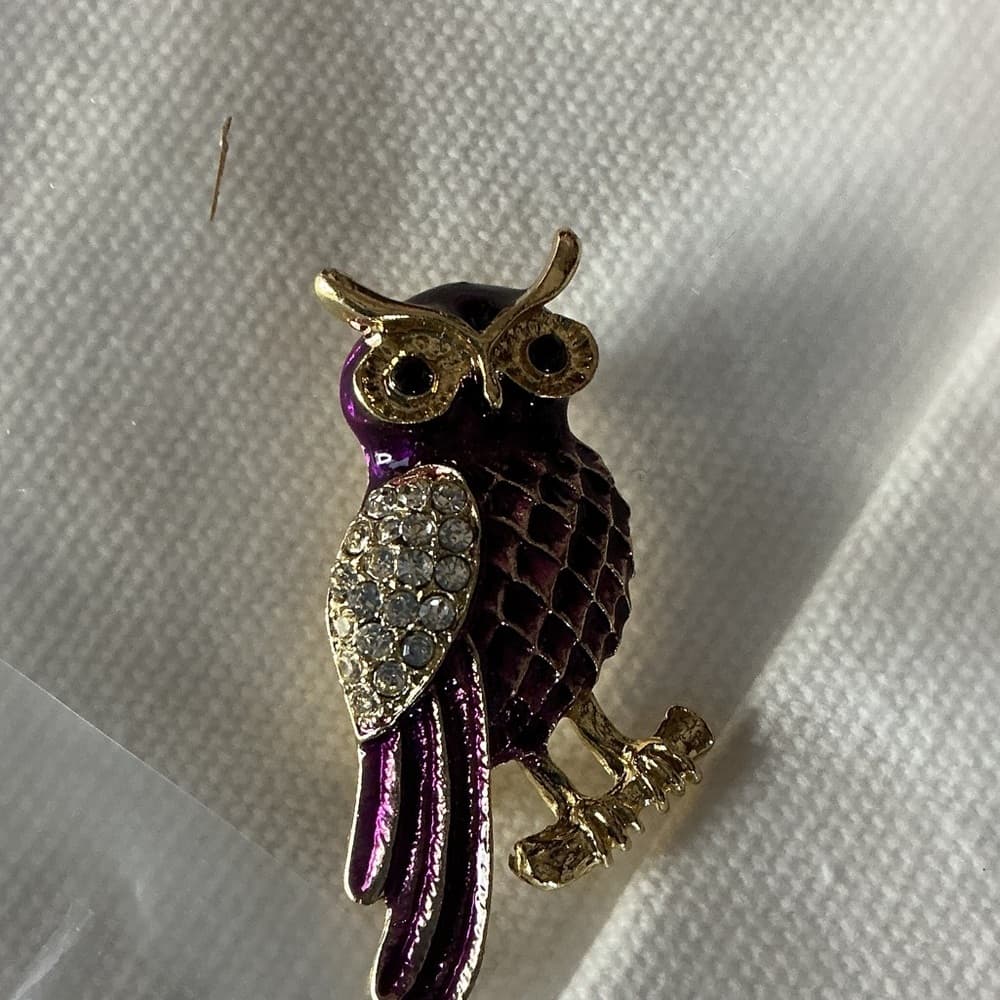 Purple and Gold Owl Brooch - Thumbnail 2