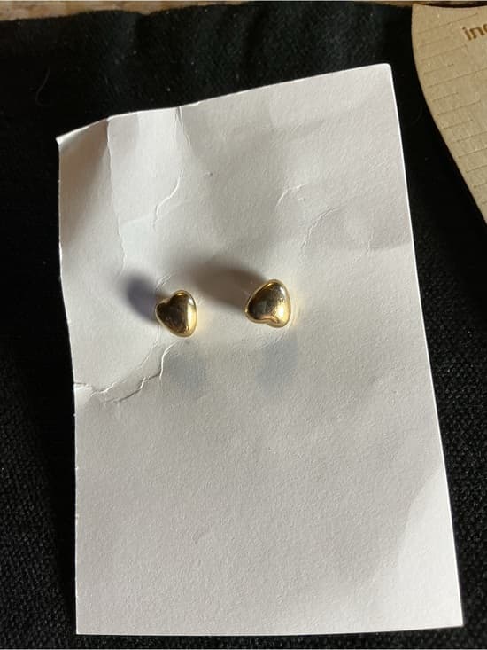 💛 Gold Tone Puffy Heart Stud Earrings Minimalist Love Jewelry - Thumbnail 5