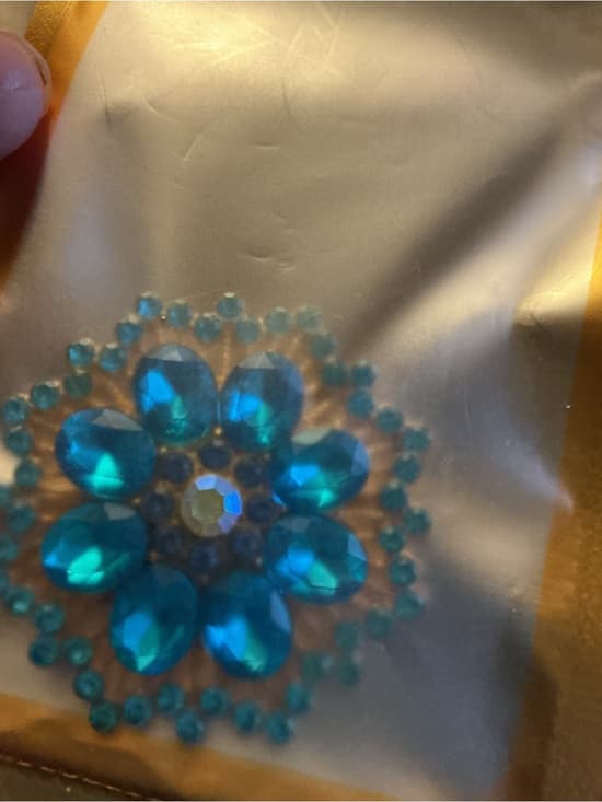 ⭐ Teal Crystal Flower Brooch Vintage Glam Rhinestone Statement Pin - Thumbnail 3