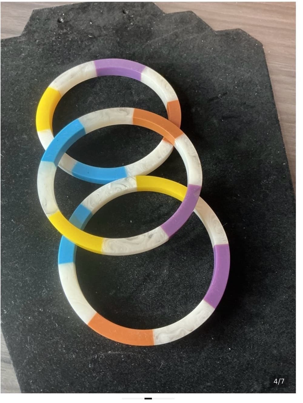 ⭐ Colorblock Resin Bangle Bracelet Set Bright Retro Stackable Boho Chic - Thumbnail 3