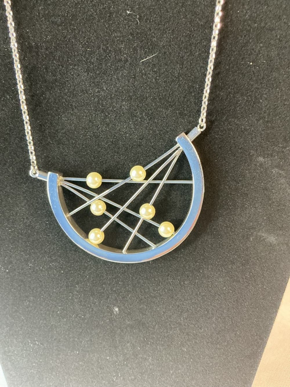 Silver Geometric Necklace Pearl Accent Modern Minimalist Statement