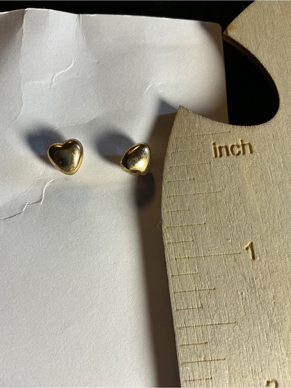 💛 Gold Tone Puffy Heart Stud Earrings Minimalist Love Jewelry - Thumbnail 2