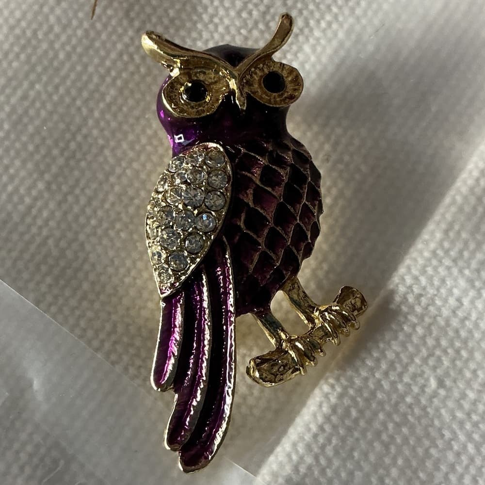 Purple and Gold Owl Brooch