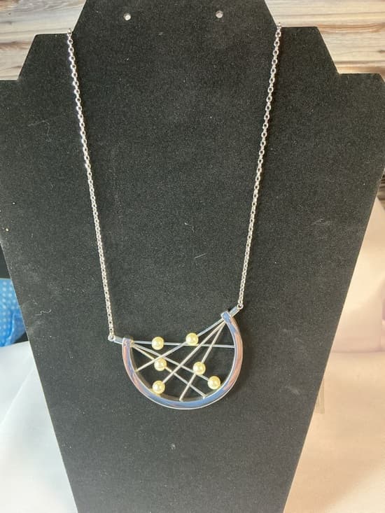 Silver Geometric Necklace Pearl Accent Modern Minimalist Statement - Thumbnail 6