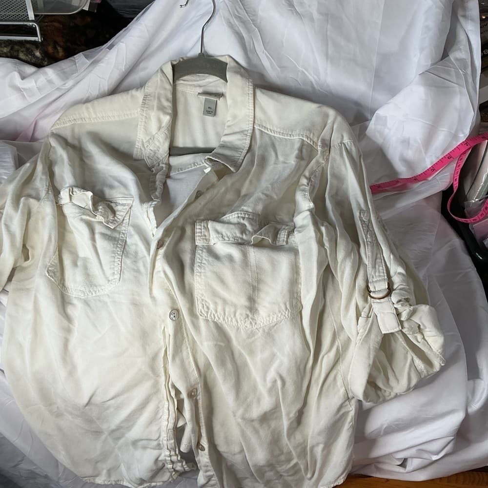 ★ A New Day Cream Utility Button Front Roll Tab Shirt Womens Medium - Thumbnail 3