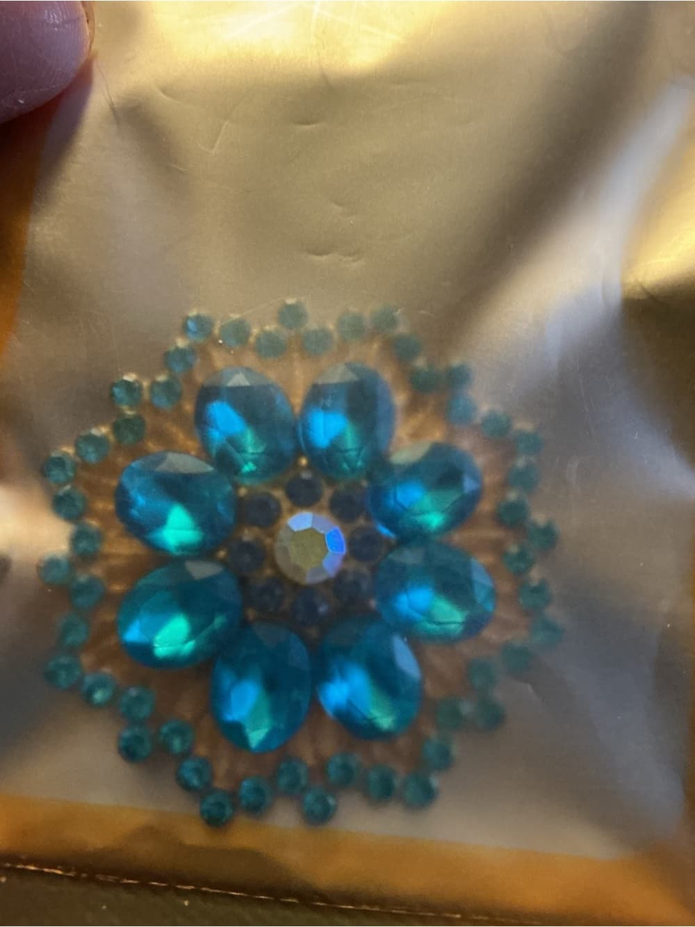⭐ Teal Crystal Flower Brooch Vintage Glam Rhinestone Statement Pin