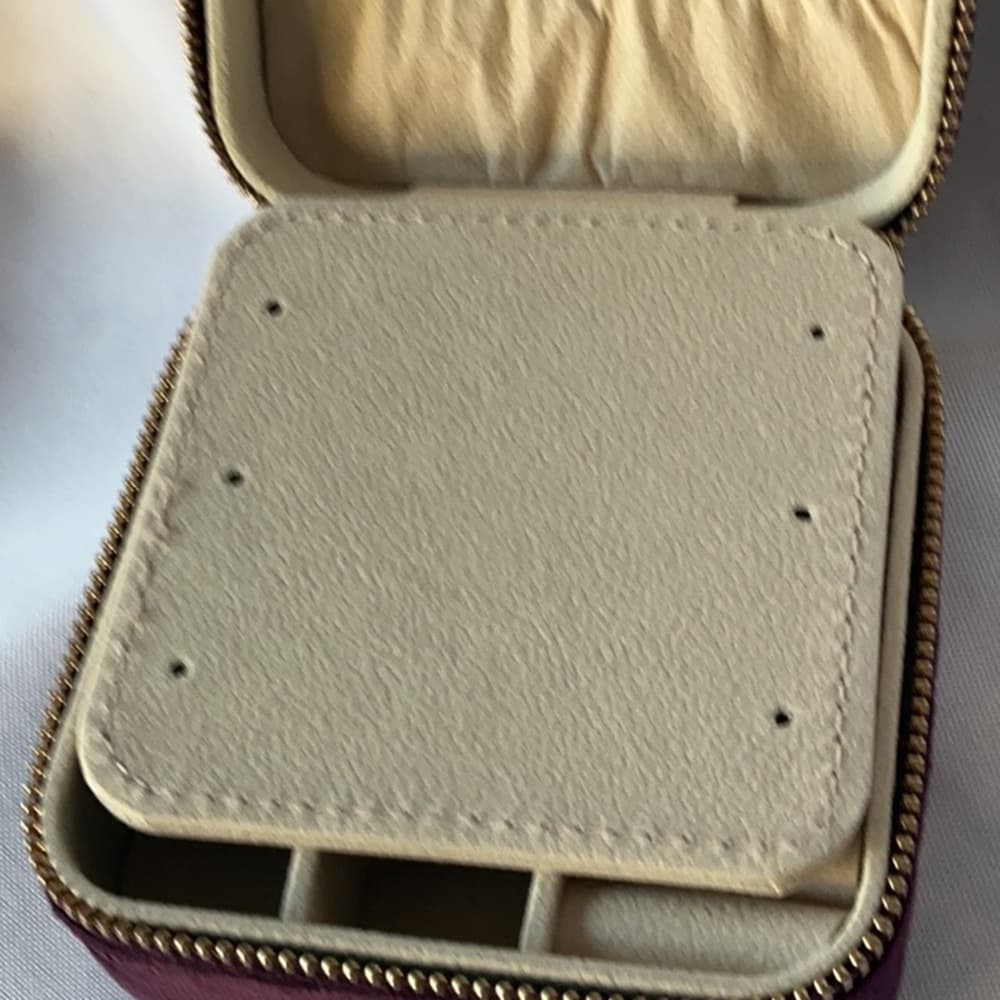 Velvet Travel Jewelry Case Organizer Burgundy Zip Compact Storage Bo - Thumbnail 4
