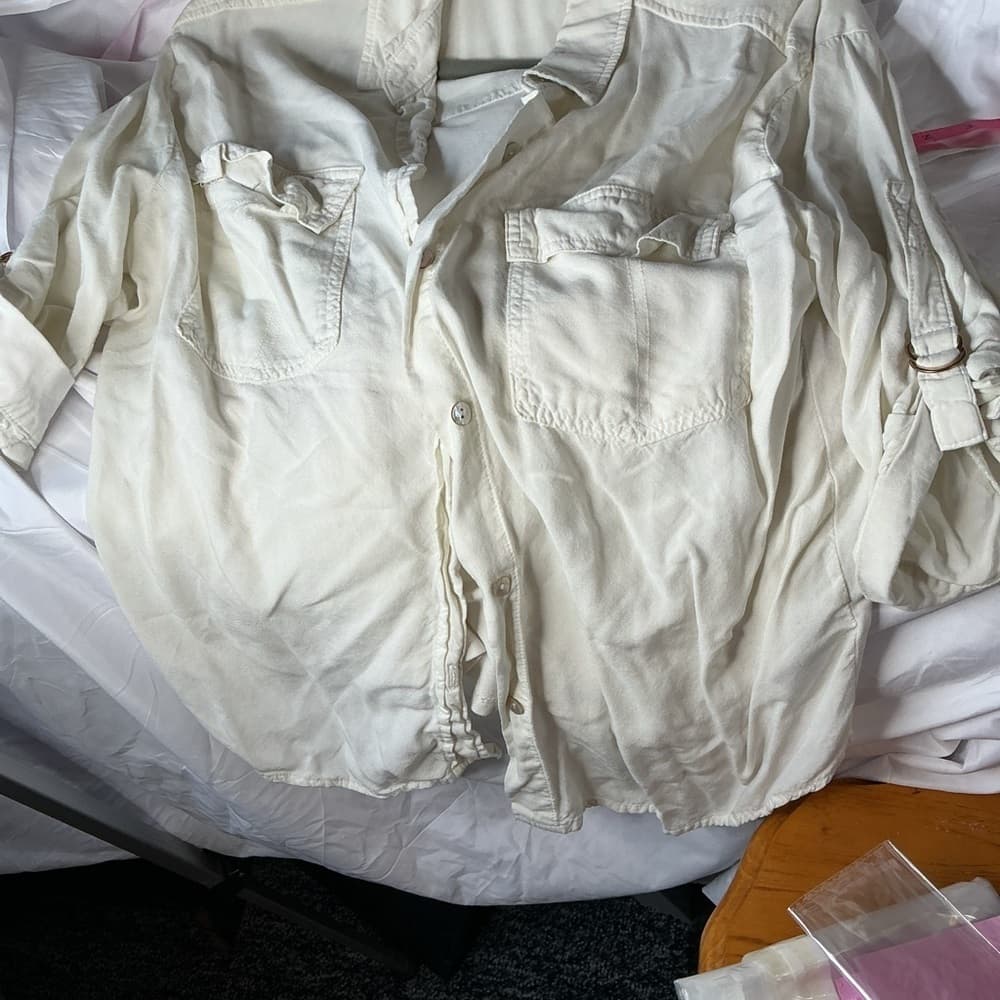 ★ A New Day Cream Utility Button Front Roll Tab Shirt Womens Medium - Thumbnail 4