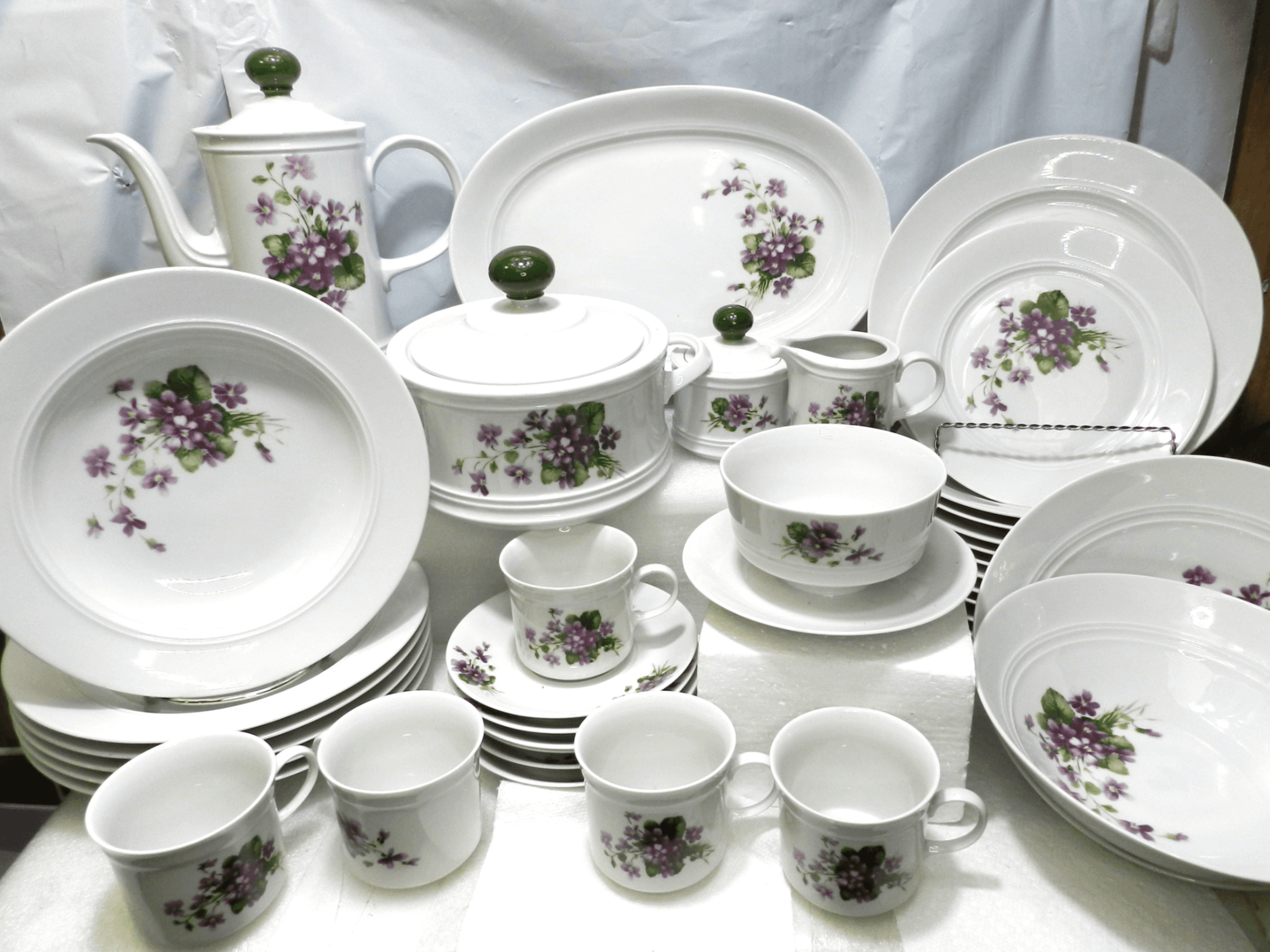 38 PC Mitterteich Bavaria Porcelain Dinnerware Set Violets or Veilchen (N25J)