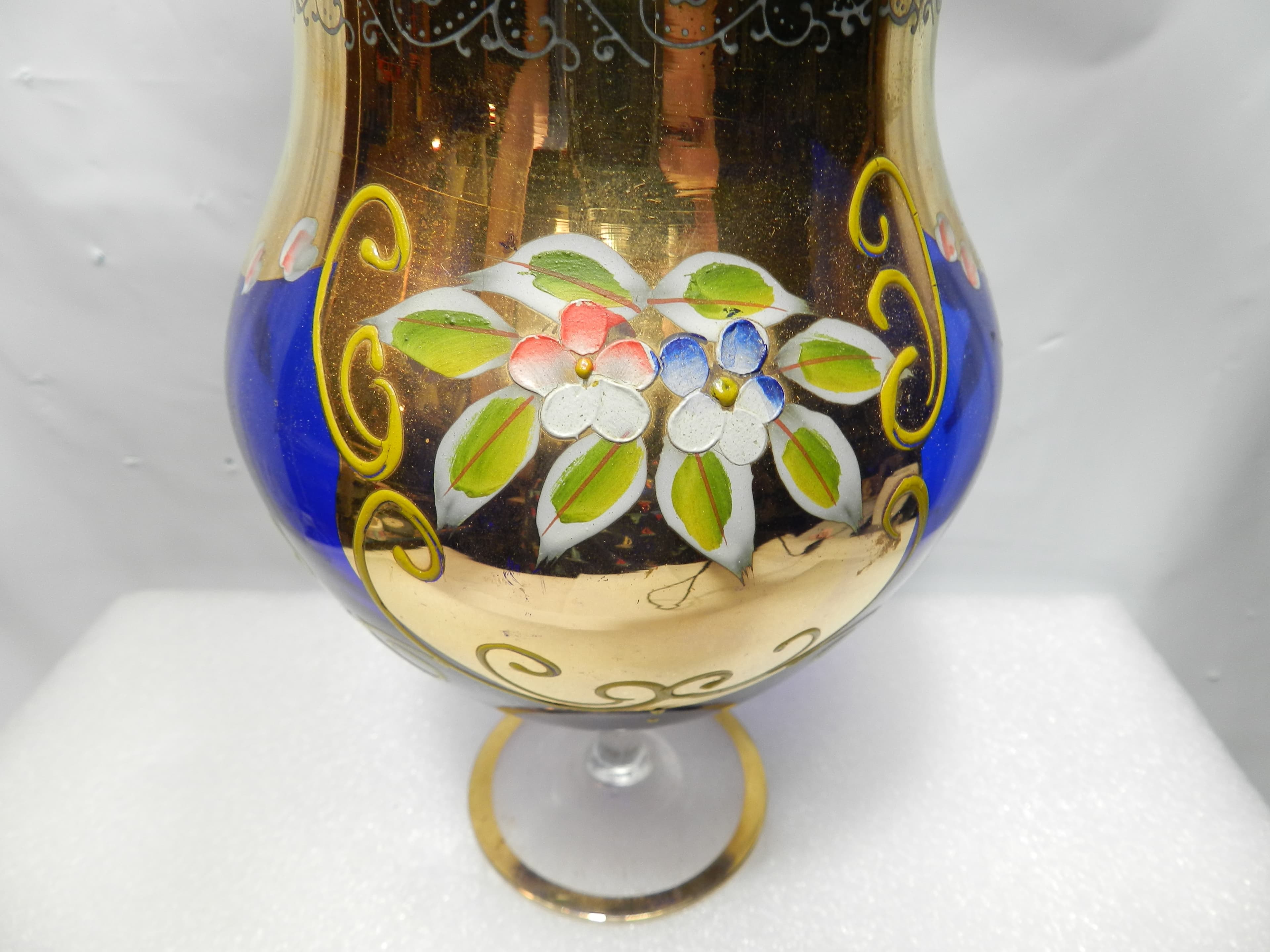 Murano Venetian Cobalt Blue/Gold Cover Candy Dish 9.5" tall Hand painted  N28J - Thumbnail 10
