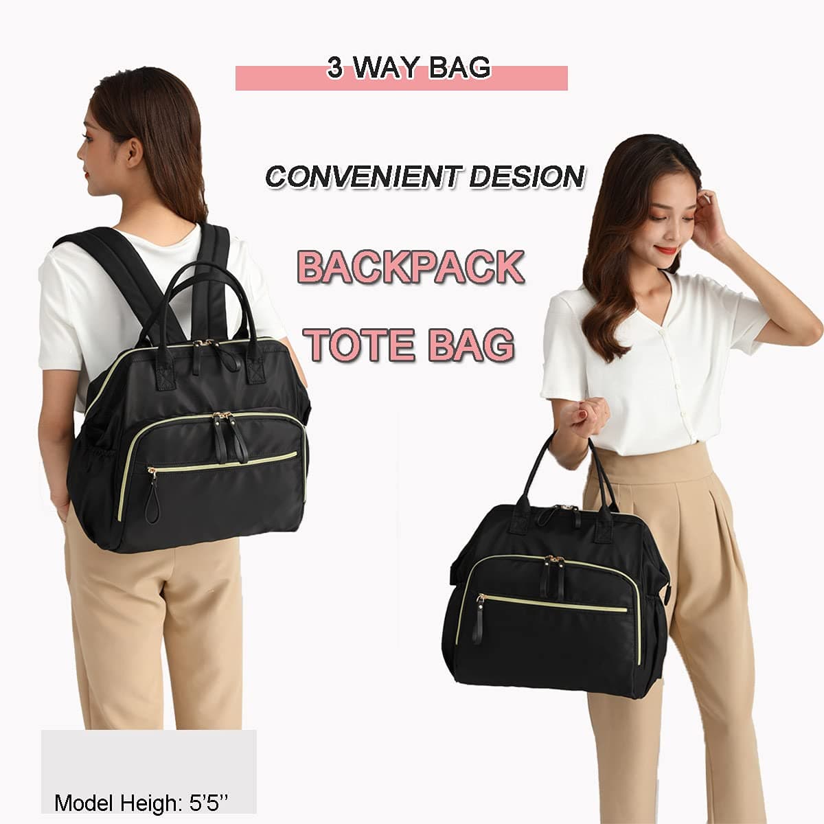 Black Convertible Diaper Bag Backpack with Stroller Straps - 14 Pockets, Insulated Bottle Holders - Thumbnail 8