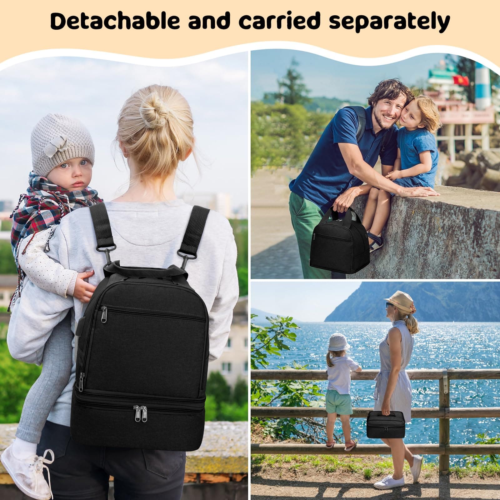 Black Diaper Bag Backpack with Charging Port - Thumbnail 7