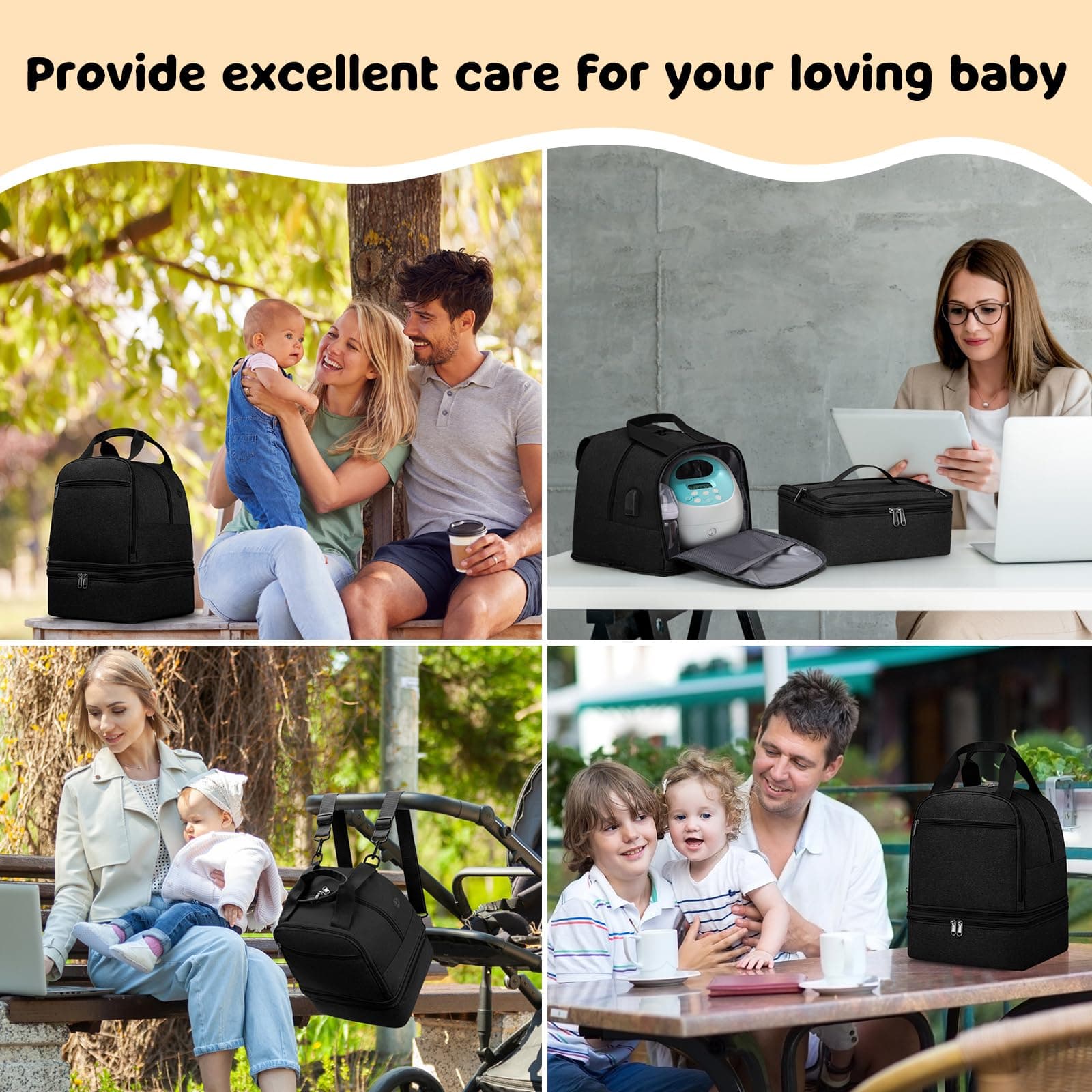 Black Diaper Bag Backpack with Charging Port - Thumbnail 9