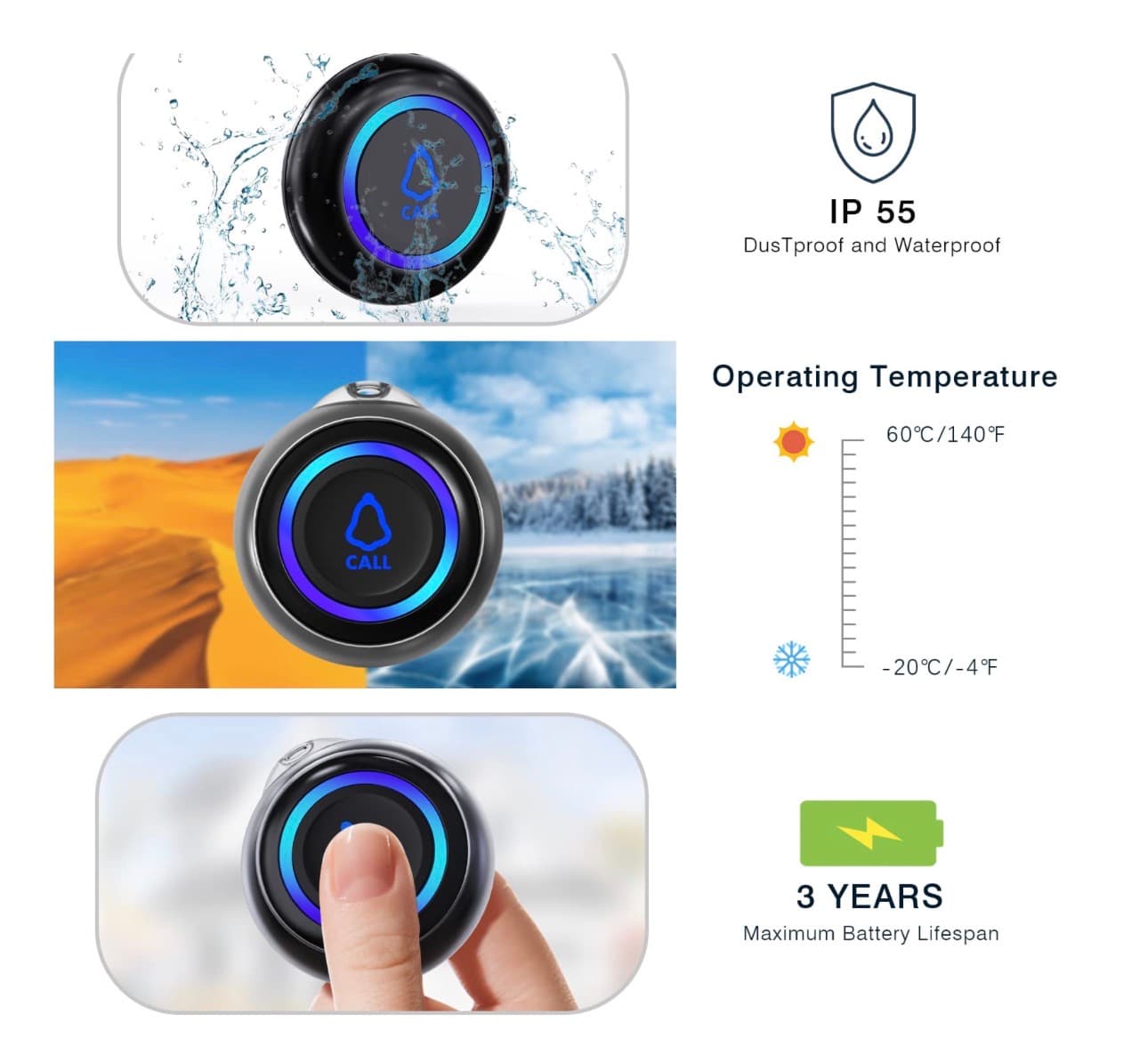 Caregiver Pager, Wireless Call Button for Seniors/Elderly at Home, 1 SOS Button + 1 Receiver Medical Life Alert System, Emergency Panic Call Bell, Help Alarm for Nurse Calling & Patient Assistance - Thumbnail 2