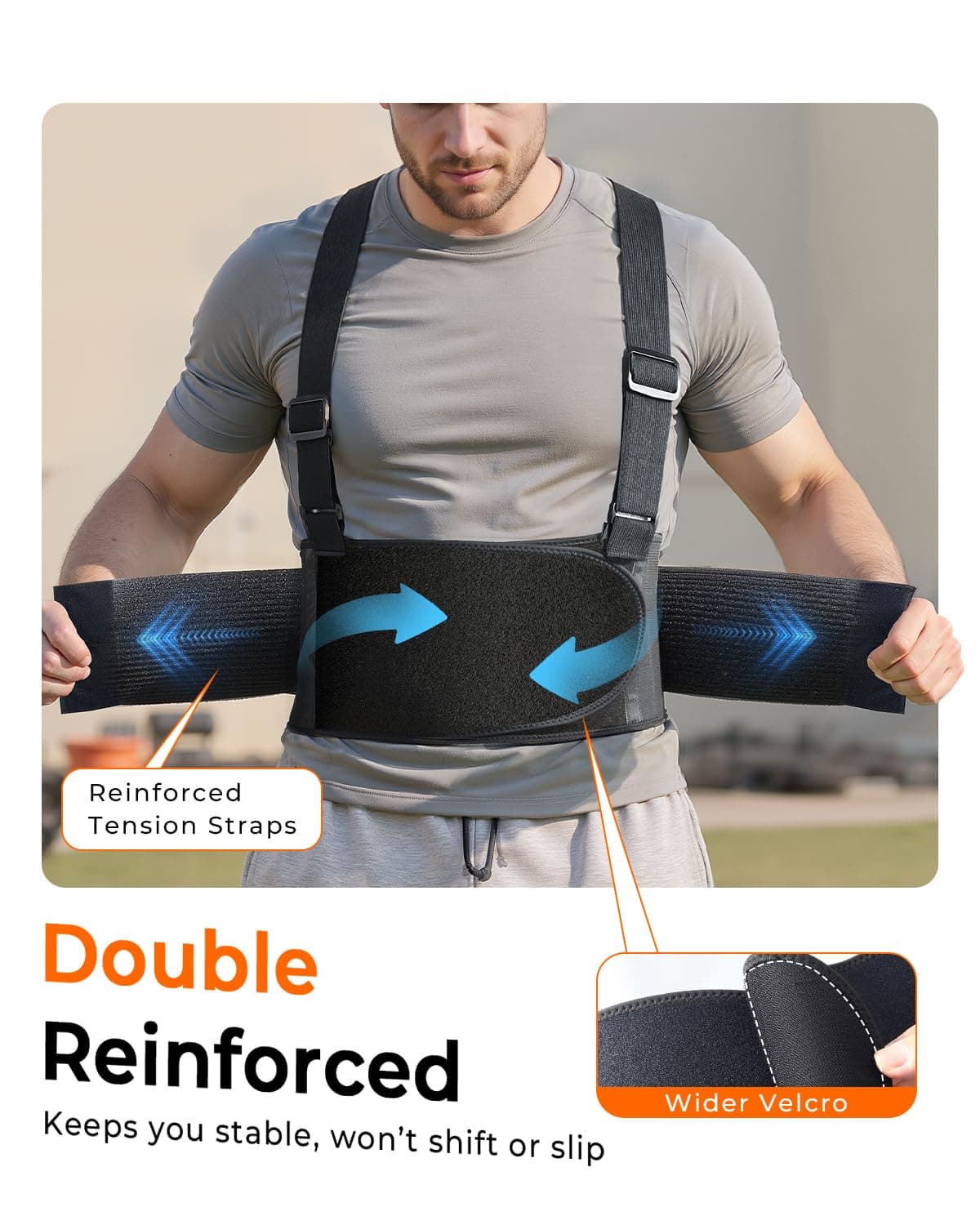 Black Ergonomic Back Support Belt with Straps - Thumbnail 2