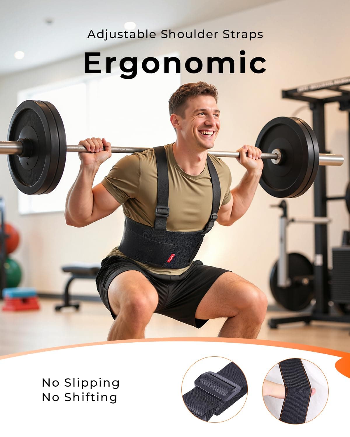 Black Ergonomic Back Support Belt with Straps - Thumbnail 3
