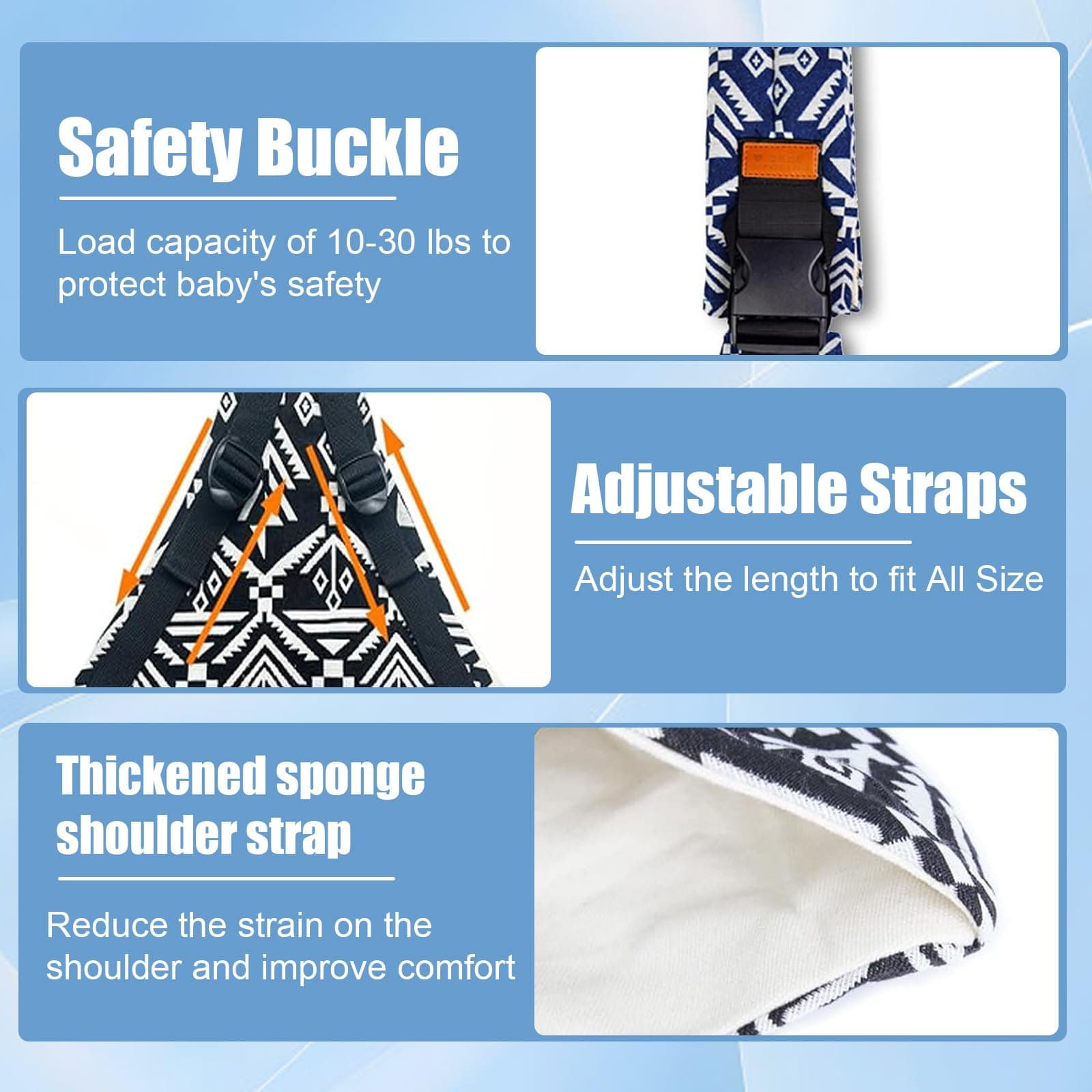 Gray Baby Sling Carrier with Safety Buckle - Thumbnail 2