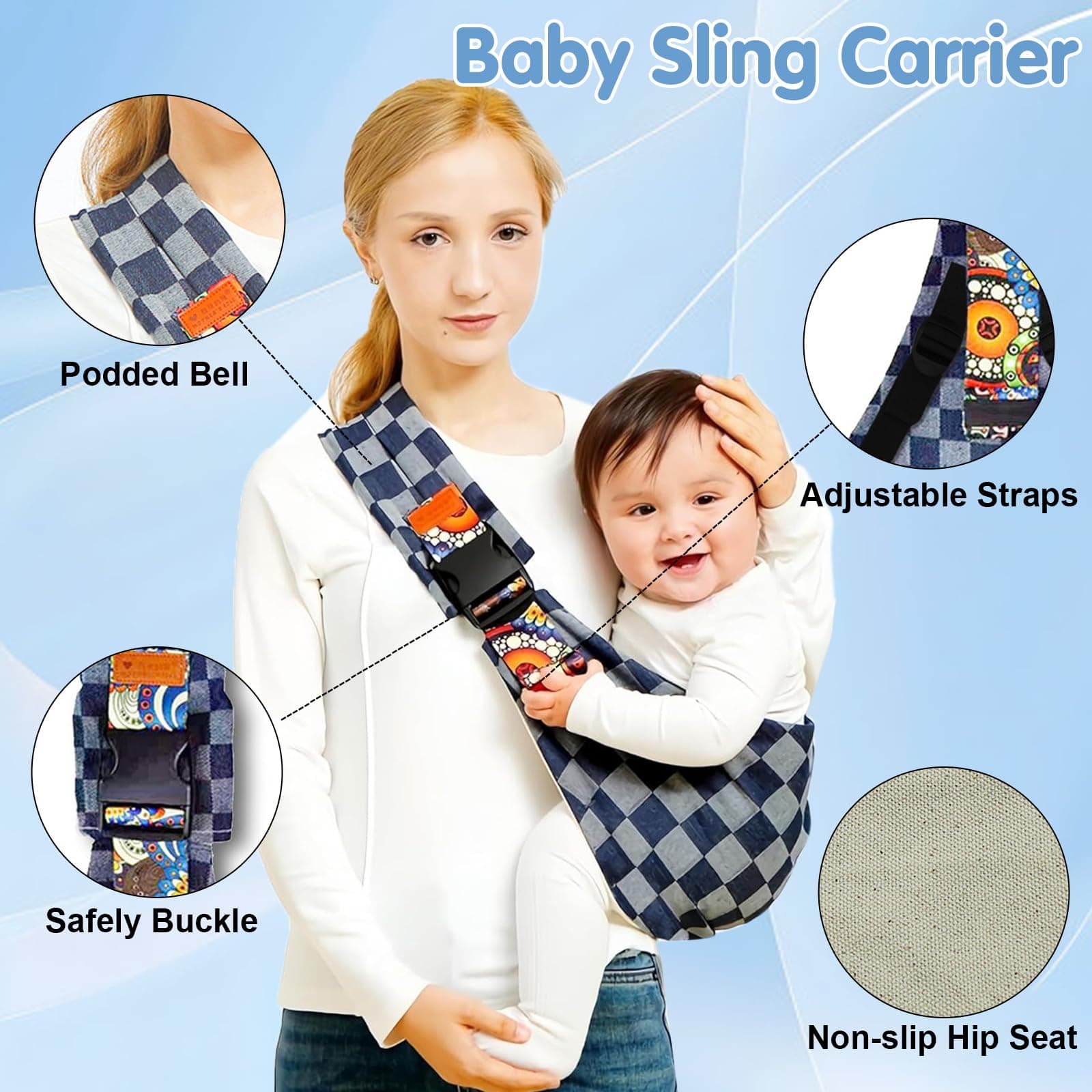 Gray Baby Sling Carrier with Safety Buckle - Thumbnail 7