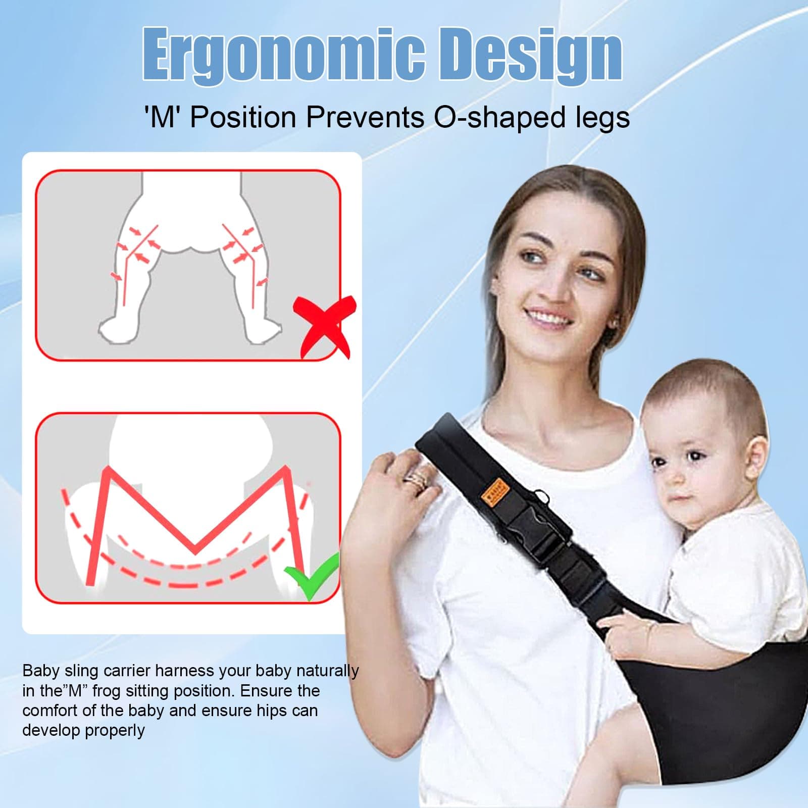Gray Baby Sling Carrier with Safety Buckle - Thumbnail 10