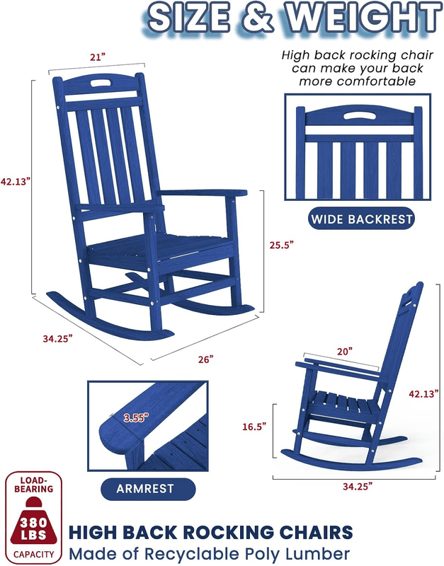 Rocking Chair, All Weather Resistant Outdoor Indoor Plastic Patio Rocke - Thumbnail 3