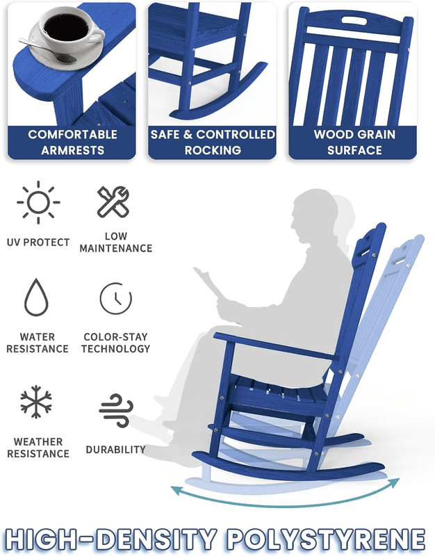 Rocking Chair, All Weather Resistant Outdoor Indoor Plastic Patio Rocke - Thumbnail 5