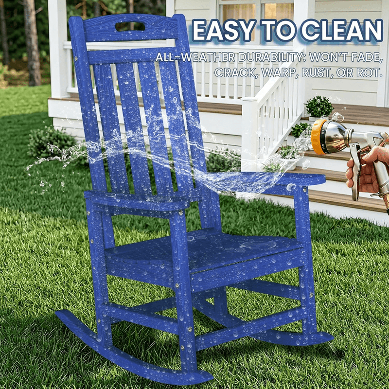 Rocking Chair, All Weather Resistant Outdoor Indoor Plastic Patio Rocke - Thumbnail 4