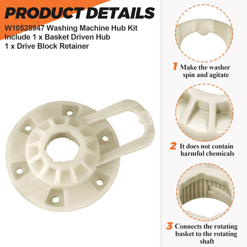 W10528947 W10396887 Washer Basket Driven Hub Kit 2024 UPGRADE Fits for Maytag W - Thumbnail 2