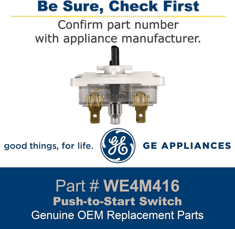 GE WE4M416 Genuine OEM Push-To-Start Switch for GE Dryer, 1.0 Count - Thumbnail 2