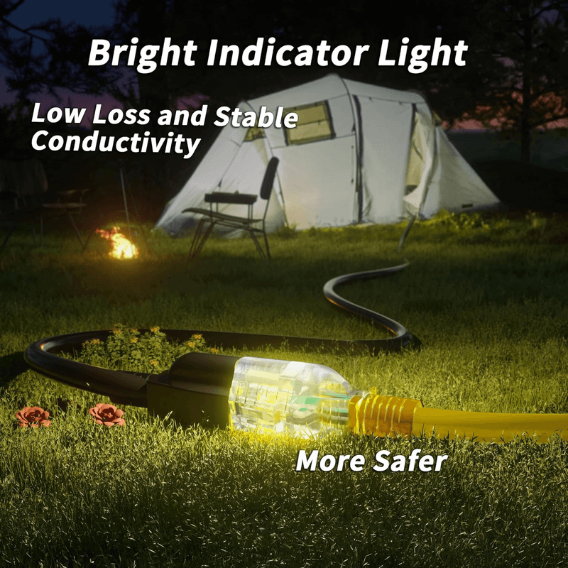 25Ft 12/3 Gauge Outdoor Extension Cord Waterproof with Lighted Indicato - Thumbnail 6