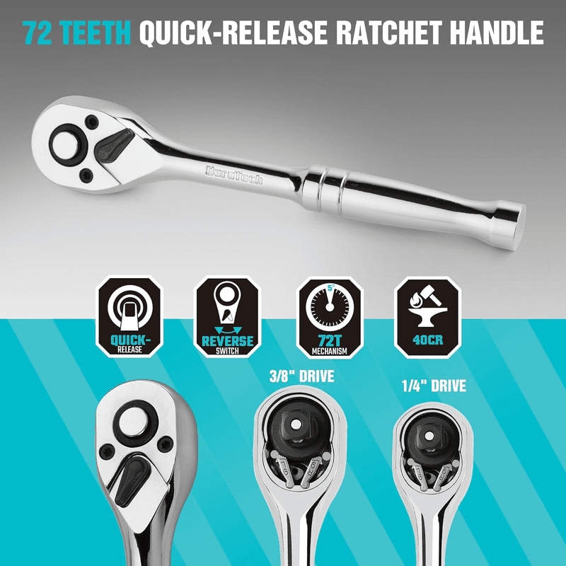 121-Piece Mechanics Tool Kits, Include Sae/Metric Sockets Set, 72-Tooth Drive R - Thumbnail 2