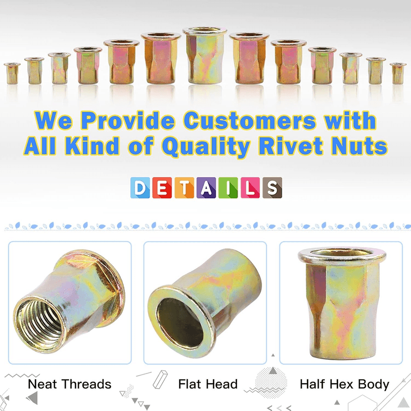 110Pcs M3 M4 M5 M6 M8 M10 M12 Half Hex Body Flange Rivet Nuts Assortment - Thumbnail 4