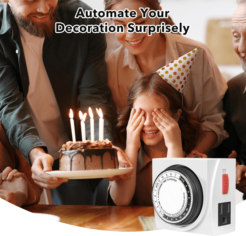 Heavy Duty Mechanical 24 Hour Timer Dual Outlet 3-Prong Accurate Indoor - Thumbnail 9